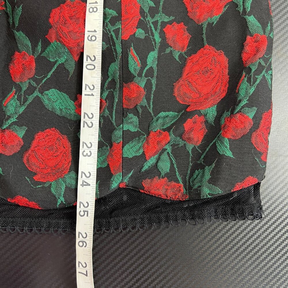 For Love & Lemons Black & Red Rose Print Mini Dress Size Med Lace-Up WhimsiGoth - Picture 11 of 12